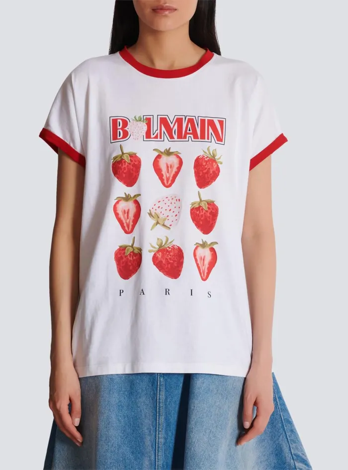 Twotone Tshirt With Strawberry Print White Women Balmain TShirts