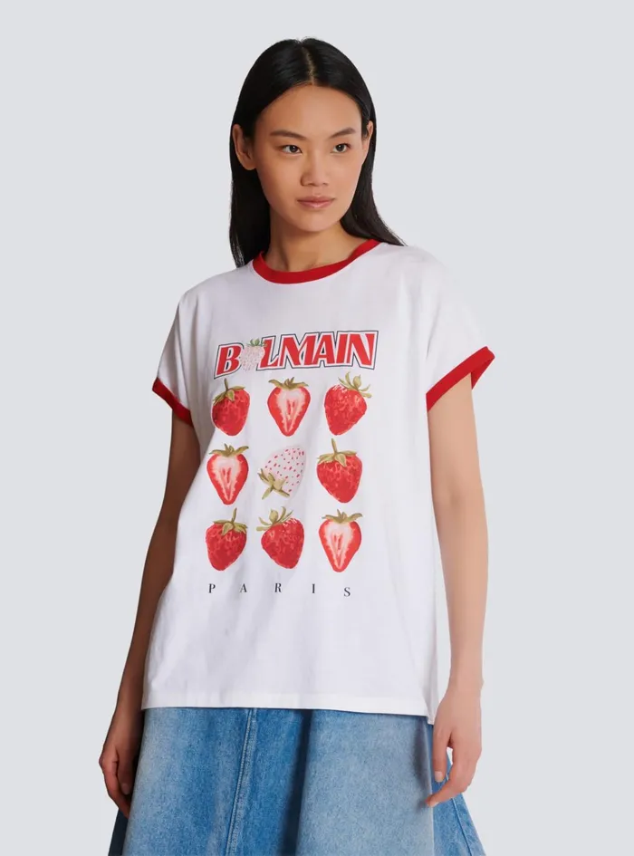 Twotone Tshirt With Strawberry Print White Women Balmain TShirts