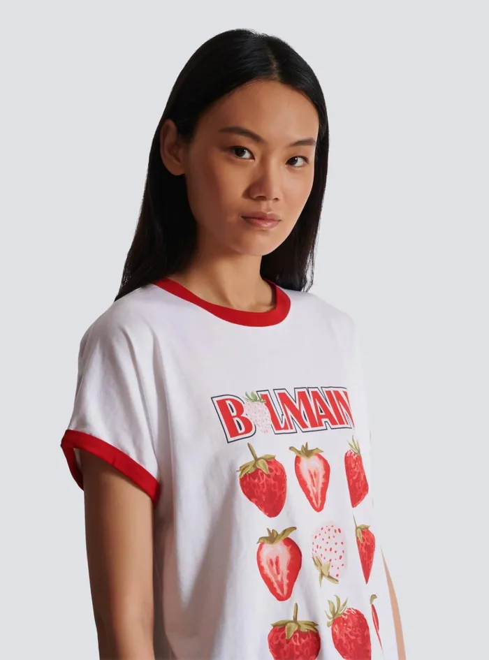 Twotone Tshirt With Strawberry Print White Women Balmain TShirts