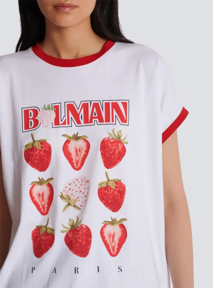 Twotone Tshirt With Strawberry Print White Women Balmain TShirts