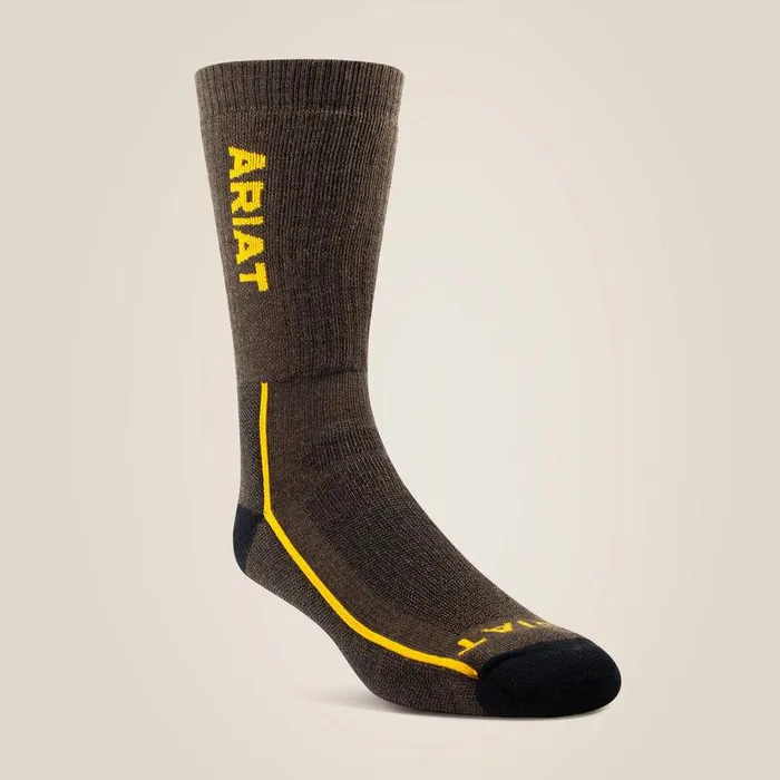 Unisex Socks Ariat Heavyweight Merino Wool Steel Toe Performance Work Sock Brown