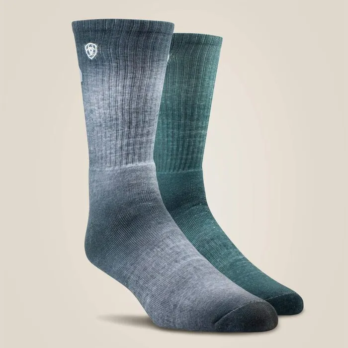 Unisex Socks Ariat Incognito Graphic Crew Work Sock 2 Pair Multi Color Pack Greyandgreen