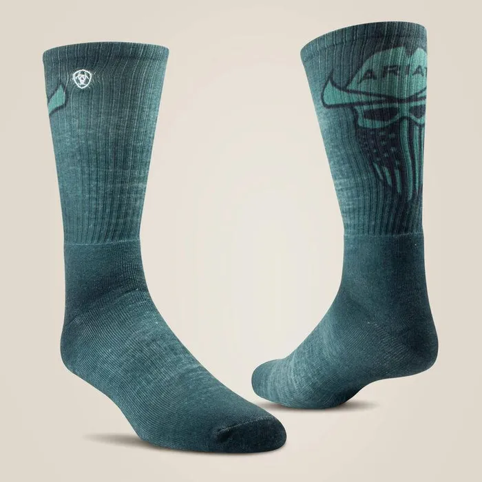 Unisex Socks Ariat Incognito Graphic Crew Work Sock 2 Pair Multi Color Pack Greyandgreen