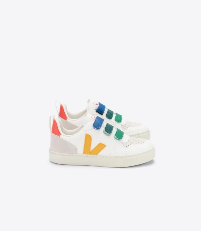 VEJA V10 Kids V10 LEATHER MULTICO WHITE OURO