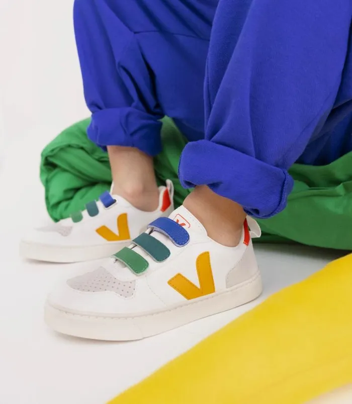 VEJA V10 Kids V10 LEATHER MULTICO WHITE OURO
