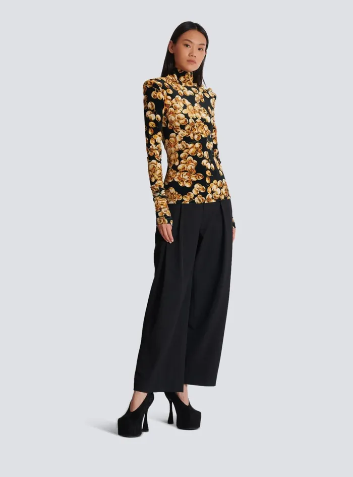 Velvet Top With Grape Print Gold Women Balmain Tops And Shirts