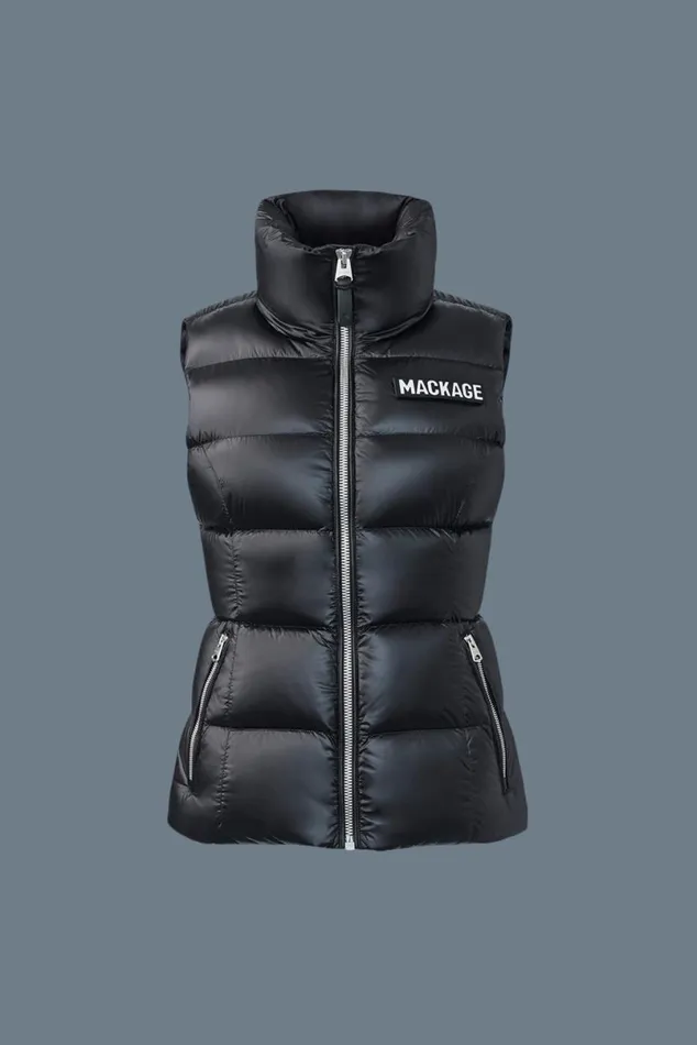 Vests Women Mackage CHAYA Lustrous Light Down Vest For Ladies Black
