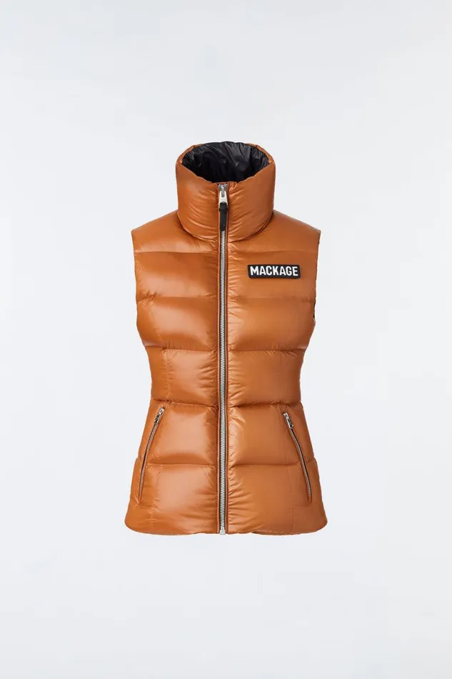 Vests Women Mackage CHAYA Lustrous Light Down Vest For Ladies Black