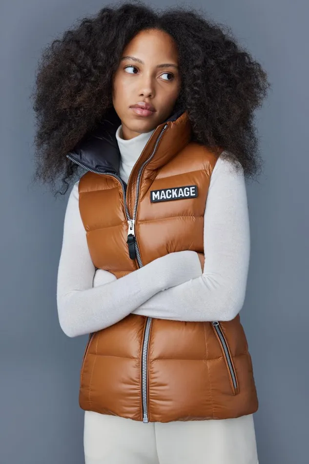 Vests Women Mackage CHAYA Lustrous Light Down Vest For Ladies Black