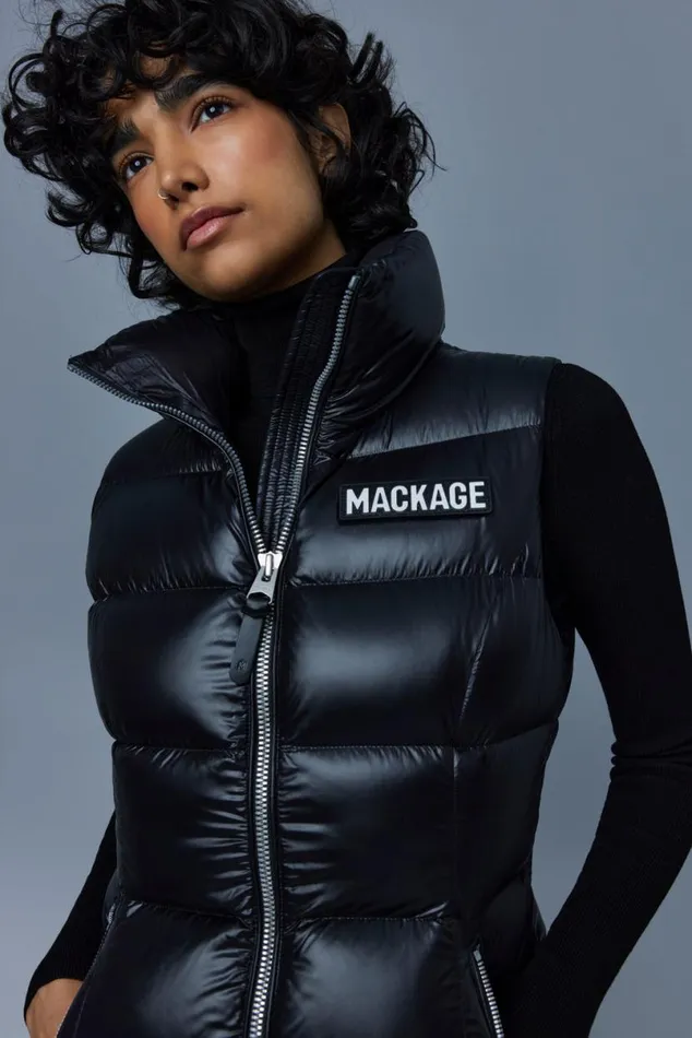 Vests Women Mackage CHAYA Lustrous Light Down Vest For Ladies Black