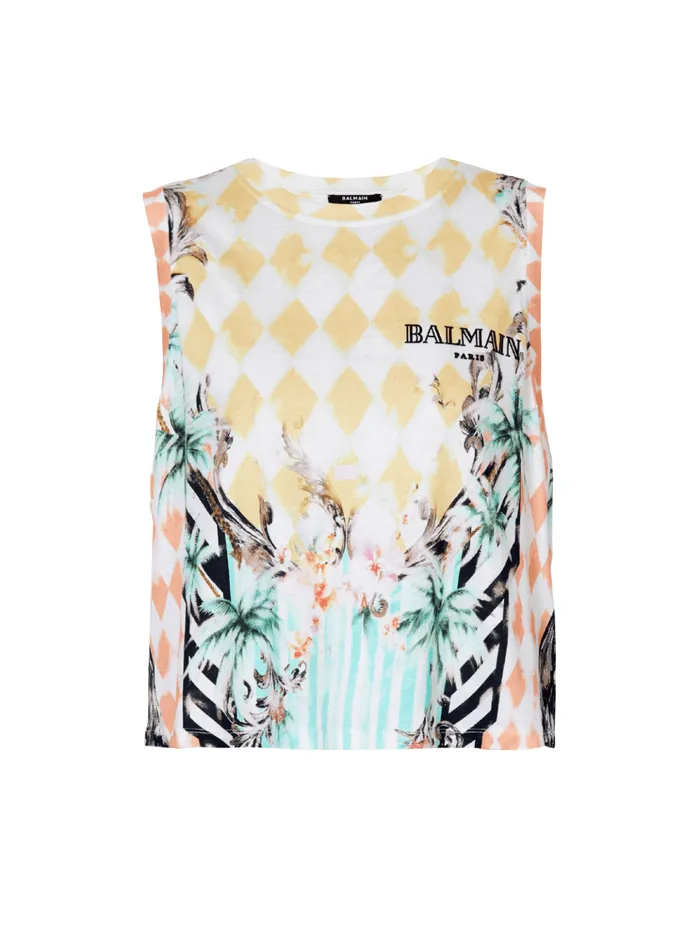 Vintage Tank Top With Baroque Print Multicolor Women Balmain TShirts