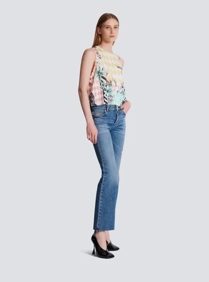 Vintage Tank Top With Baroque Print Multicolor Women Balmain TShirts