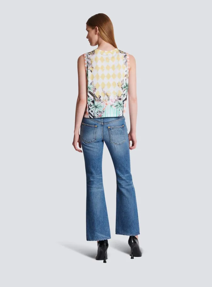 Vintage Tank Top With Baroque Print Multicolor Women Balmain TShirts