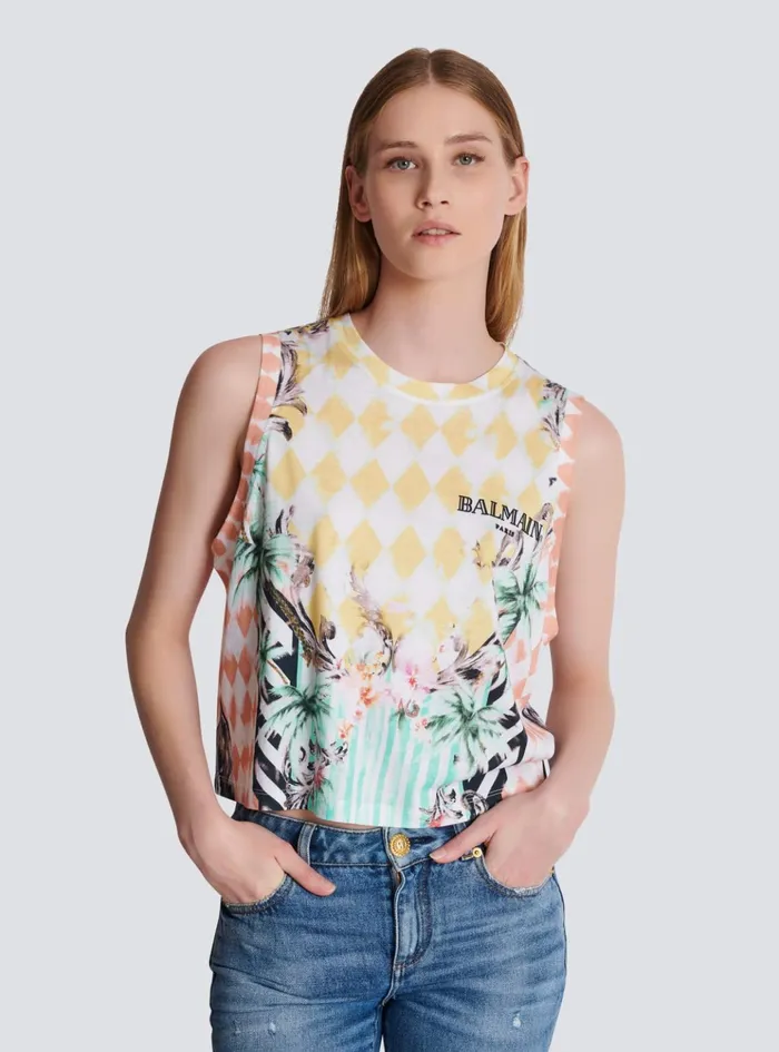 Vintage Tank Top With Baroque Print Multicolor Women Balmain TShirts