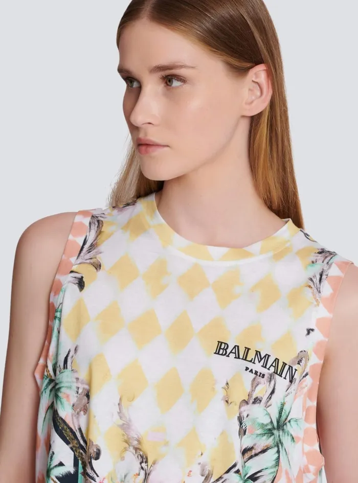 Vintage Tank Top With Baroque Print Multicolor Women Balmain TShirts