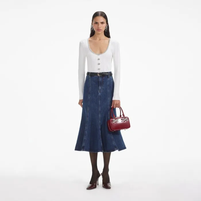 White Embellished Knit Top Women Self Portrait Knitwear