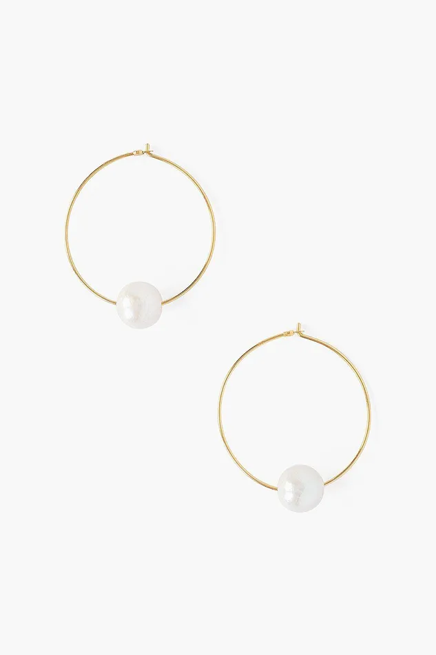 White Floating Pearl Gold Hoop Earrings Women Chan Luu Earrings