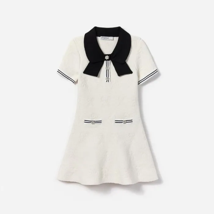 White Jacquard Knit Dress Kids Self Portrait Knitwear