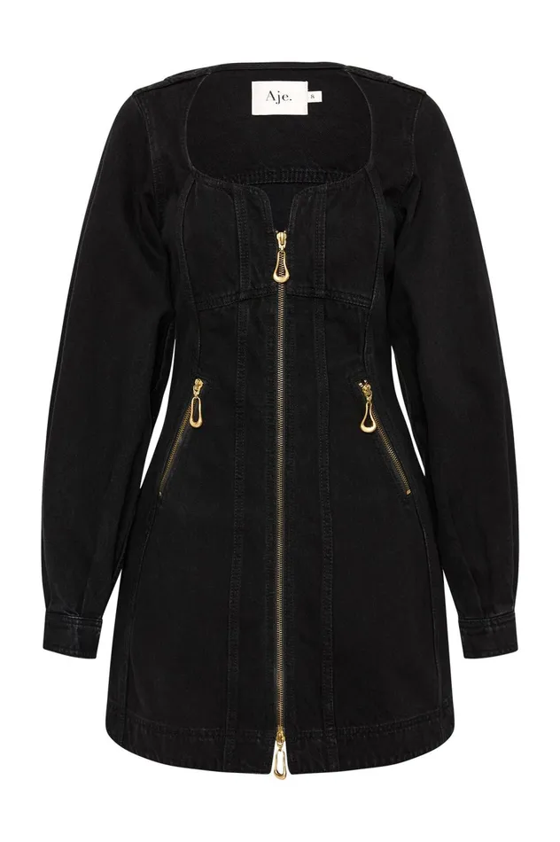 Willa Denim Mini Dress Black Women Aje Mini Dresses