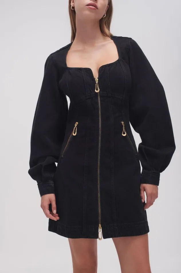 Willa Denim Mini Dress Black Women Aje Mini Dresses
