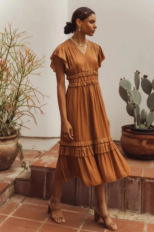 Willa Ruffle Dress In Camel Camel Women Bohme Dresses