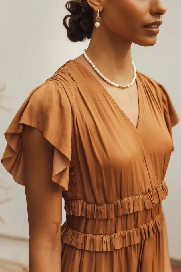 Willa Ruffle Dress In Camel Camel Women Bohme Dresses