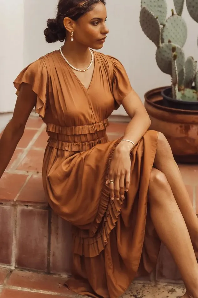 Willa Ruffle Dress In Camel Camel Women Bohme Dresses