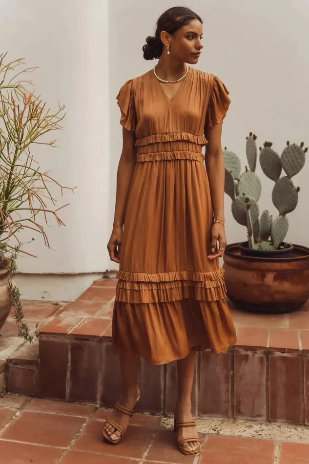 Willa Ruffle Dress In Camel Camel Women Bohme Dresses