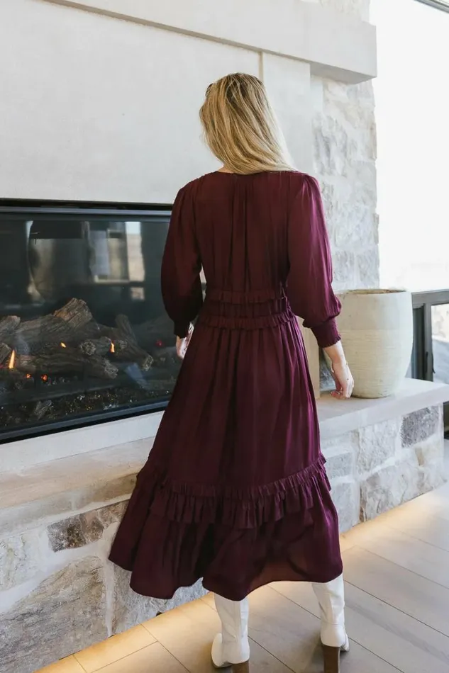 Willa Sleeved Ruffle Dress In Burgundy Burgundy Women Bohme Dresses