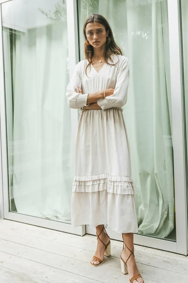 Willa Sleeved Ruffle Dress In Ivory Ivory Women Bohme Dresses