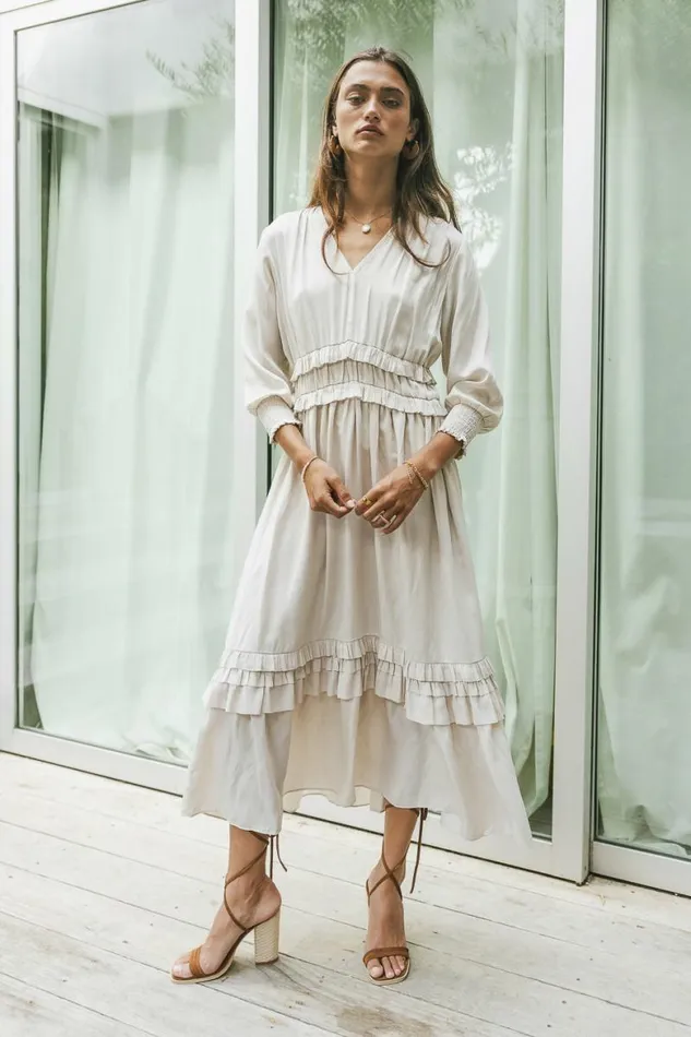 Willa Sleeved Ruffle Dress In Ivory Ivory Women Bohme Dresses