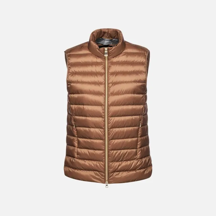 Woman Geox Down Jackets JAYSEN WOMAN Partridge Sleeveless Down Jacket Partridge