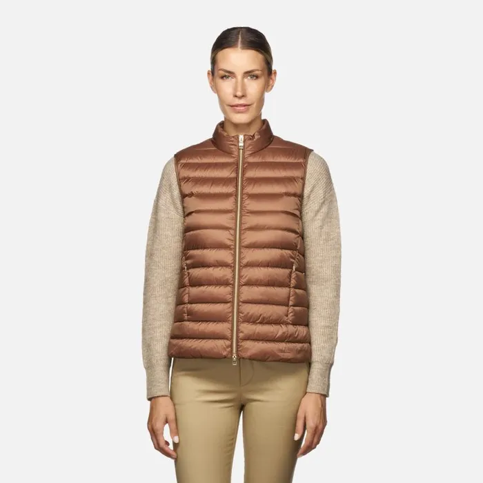 Woman Geox Down Jackets JAYSEN WOMAN Partridge Sleeveless Down Jacket Partridge