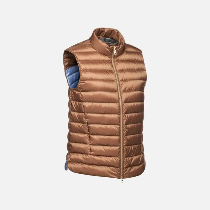 Woman Geox Down Jackets JAYSEN WOMAN Partridge Sleeveless Down Jacket Partridge