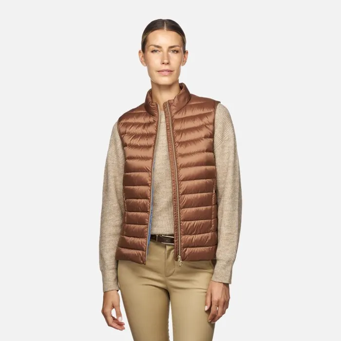 Woman Geox Down Jackets JAYSEN WOMAN Partridge Sleeveless Down Jacket Partridge