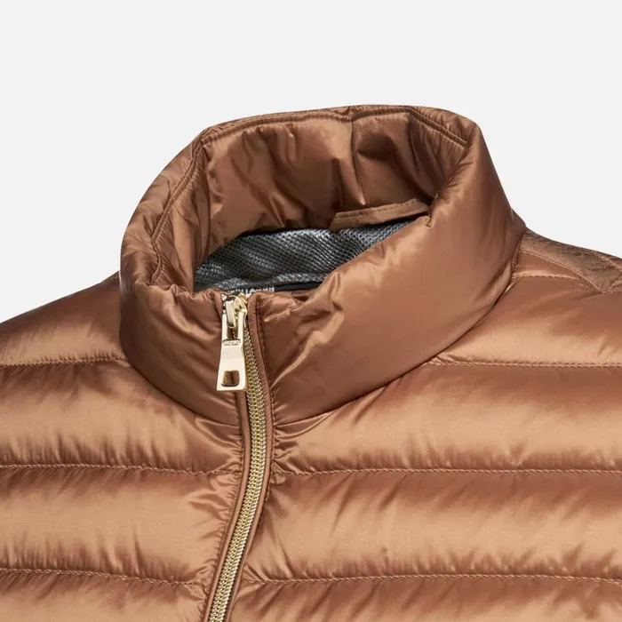 Woman Geox Down Jackets JAYSEN WOMAN Partridge Sleeveless Down Jacket Partridge