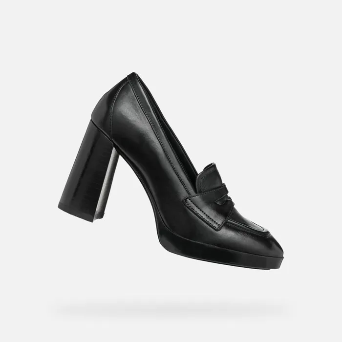 Woman Geox Heels TEULADA WOMAN Black Heeled Loafers Black