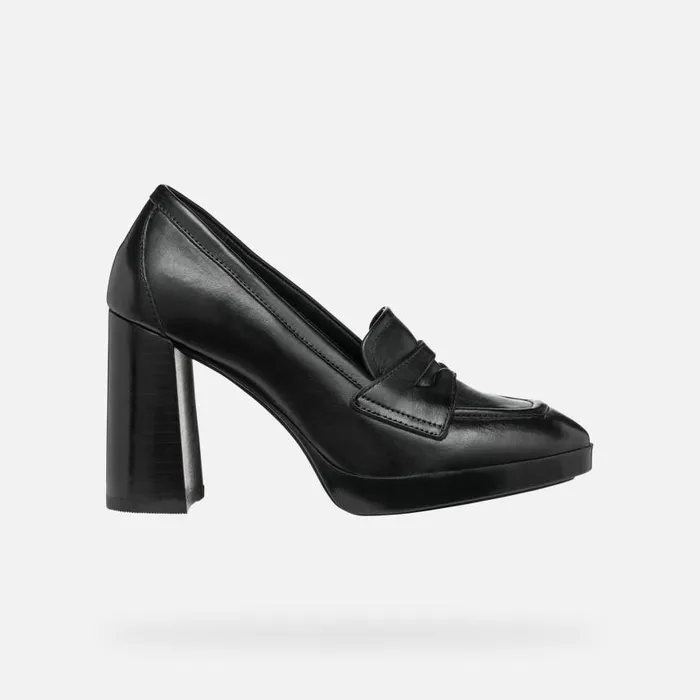 Woman Geox Heels TEULADA WOMAN Black Heeled Loafers Black