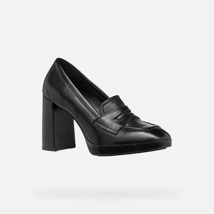 Woman Geox Heels TEULADA WOMAN Black Heeled Loafers Black