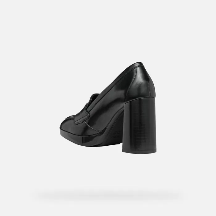 Woman Geox Heels TEULADA WOMAN Black Heeled Loafers Black