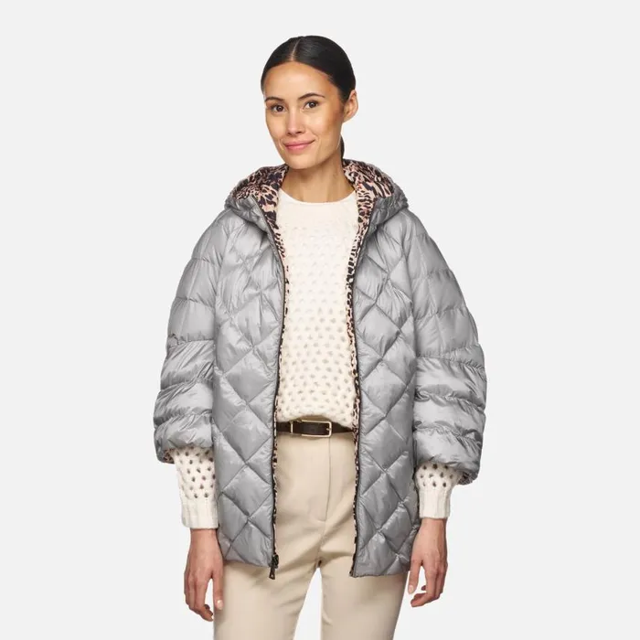 Woman Geox Jackets DIAMOND WOMAN Cold GriffinMacula Reversible Jacket Cold Griffinmacula