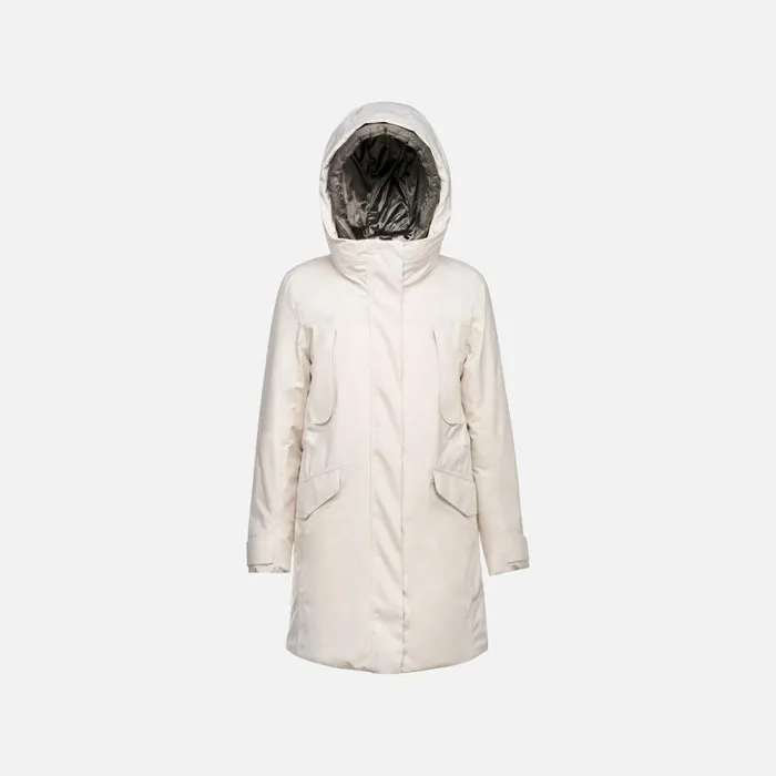 Woman Geox Jackets FELICITY ABX WOMAN Moonbeam Long Parka Moonbeam