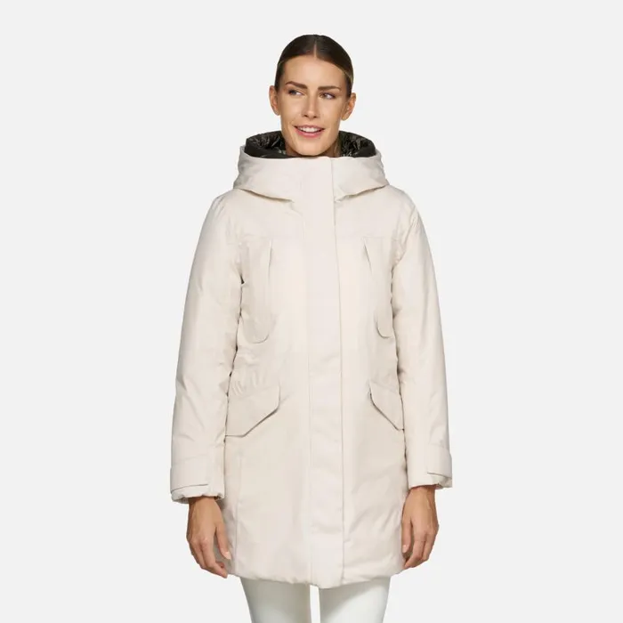 Woman Geox Jackets FELICITY ABX WOMAN Moonbeam Long Parka Moonbeam
