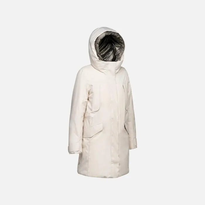 Woman Geox Jackets FELICITY ABX WOMAN Moonbeam Long Parka Moonbeam