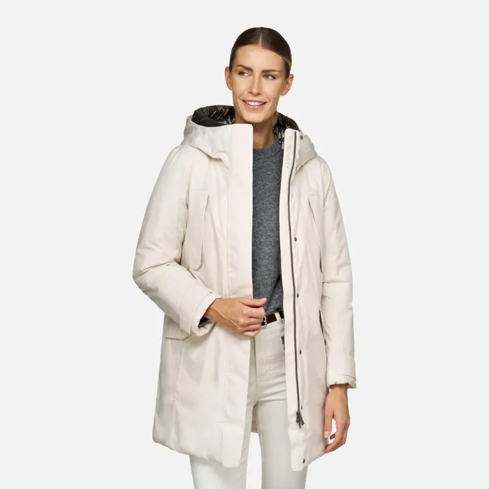 Woman Geox Jackets FELICITY ABX WOMAN Moonbeam Long Parka Moonbeam