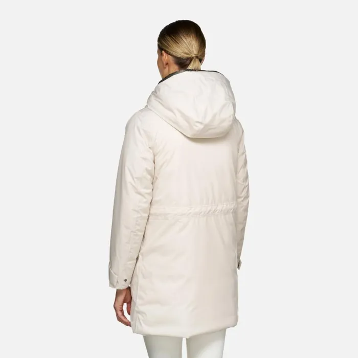Woman Geox Jackets FELICITY ABX WOMAN Moonbeam Long Parka Moonbeam