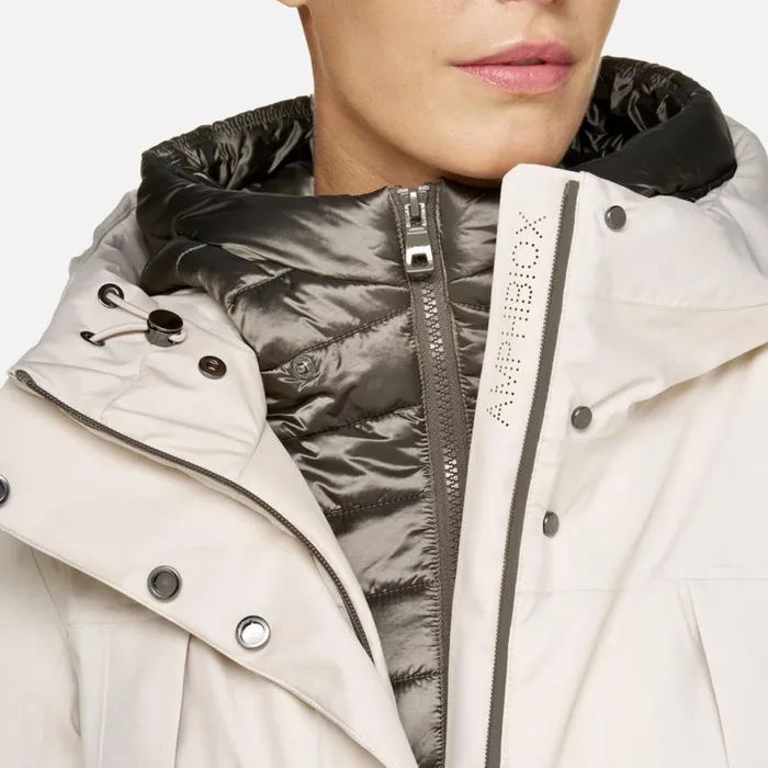 Woman Geox Jackets FELICITY ABX WOMAN Moonbeam Long Parka Moonbeam