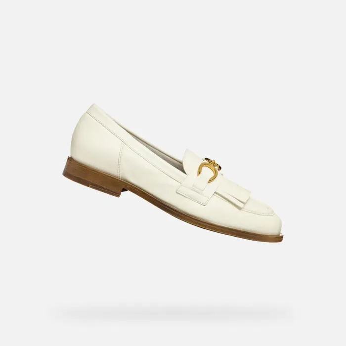 Woman Geox Loafers PROMETYA WOMAN Papyrus Leather Loafers Papyrus
