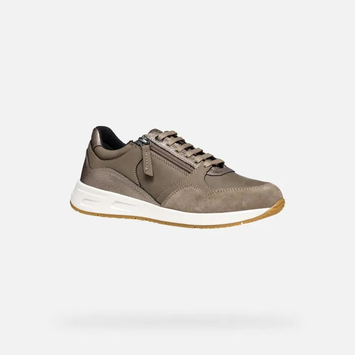 Woman Geox Sneakers BULMYA WOMAN Dove GreyTaupe Low Top Sneakers Dove Greytaupe