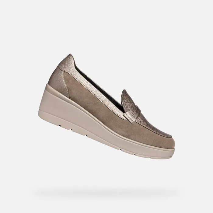 Woman Geox Wedges ILDE WOMAN Taupe Heeled Loafers Taupe